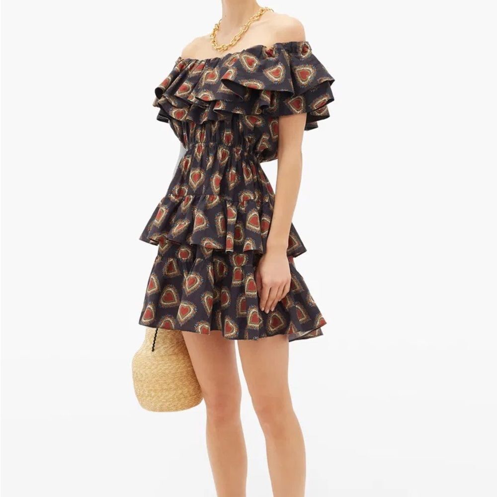 Rhode Dotty Off-The-Shoulder Heart-Print Cotton Dress